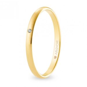 Alianza de boda oro y diamante media caña 2 mm confort satinada (A20CS1D)