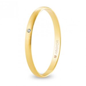 Alianza de boda oro y diamante media caña 2 mm satinada (A20RS1D)
