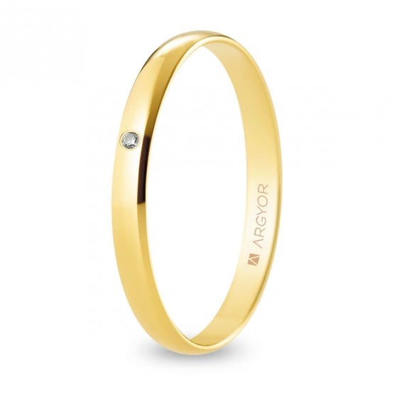 Alianza de boda oro y diamante media caña 2,5 mm (A25RP1D)