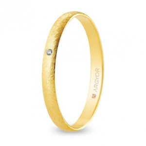 Alianza de boda oro y diamante media caña 2,5 mm acabado hielo (A25RH1D)