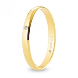 Alianza de boda oro y diamante media caña 2,5 mm confort (A25CP1D)