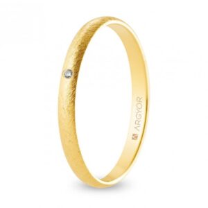 Alianza de boda oro y diamante media caña 2,5 mm confort acabado hielo (A25CH1D)