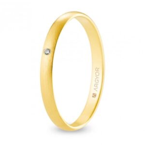 Alianza de boda oro y diamante media caña 2,5 mm confort satinada (A25CS1D)