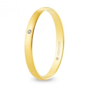 Alianza de boda oro y diamante media caña 2,5 mm satinada (A25RS1D)