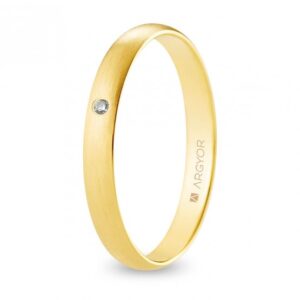 Alianza de boda oro y diamante media caña 3 mm confort satinada (A30CS1D)