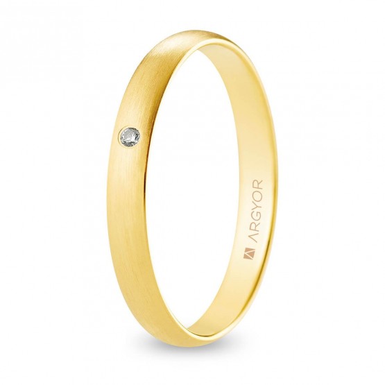 Alianza de boda oro y diamante media caña 3 mm confort satinada (A30CS1D)