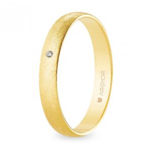 Alianza de boda oro y diamante media caña 3,5 mm acabado hielo (A35RH1D)