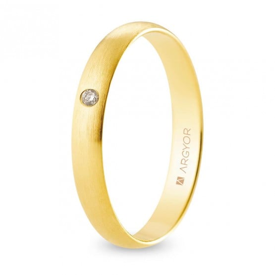 Alianza de boda oro y diamante media caña 3,5 mm confort satinada (A35CS1D)