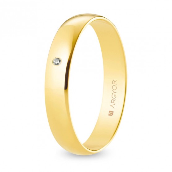 Alianza de boda oro y diamante media caña 4 mm (A40RP1D)