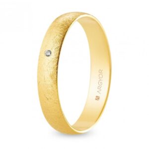 Alianza de boda oro y diamante media caña 4 mm acabado hielo (A40RH1D)