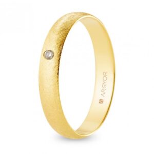 Alianza de boda oro y diamante media caña 4 mm confort acabado hielo (A40CH1D)