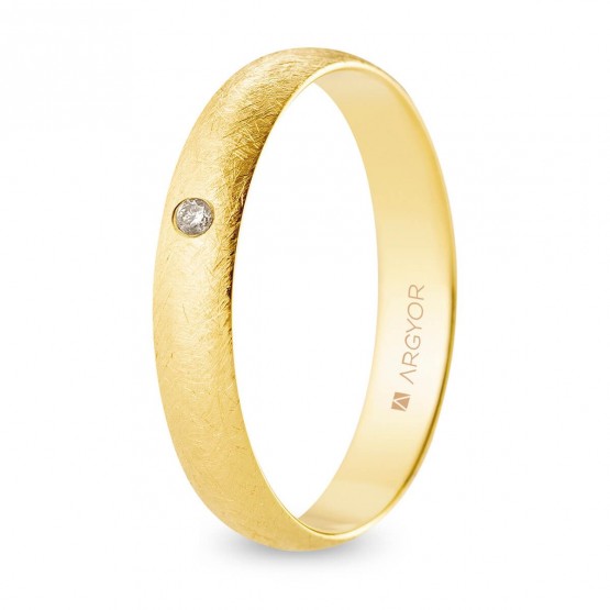 Alianza de boda oro y diamante media caña 4 mm confort acabado hielo (A40CH1D)