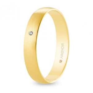 Alianza de boda oro y diamante media caña 4 mm satinada (A40RS1D)