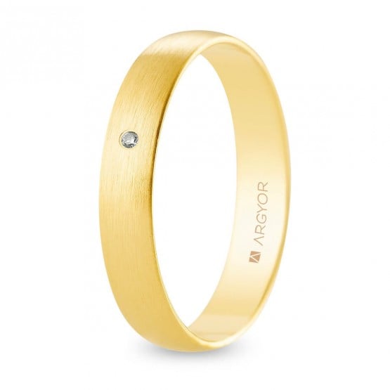 Alianza de boda oro y diamante media caña 4 mm satinada (A40RS1D)