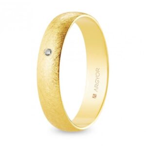 Alianza de boda oro y diamante media caña 4,5 mm acabado hielo (A45RH1D)