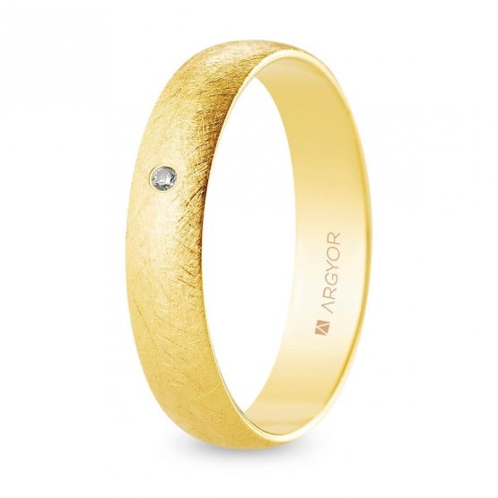 Alianza de boda oro y diamante media caña 4,5 mm acabado hielo (A45RH1D)