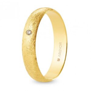 Alianza de boda oro y diamante media caña 4,5 mm confort acabado hielo (A45CH1D)