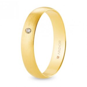 Alianza de boda oro y diamante media caña 4,5 mm confort satinada (A45CS1D)