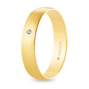 Alianza de boda oro y diamante media caña 4,5 mm satinada (A45RS1D)