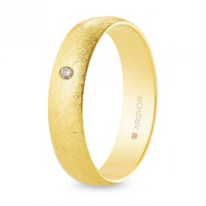 Alianza de boda oro y diamante media caña 5 mm acabado hielo (A50RH1D)