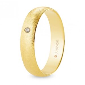 Alianza de boda oro y diamante media caña 5 mm confort acabado hielo (A50CH1D)