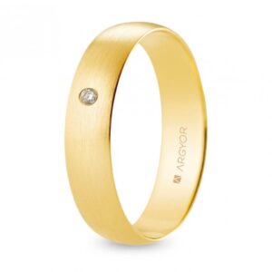 Alianza de boda oro y diamante media caña 5 mm confort satinada (A50CS1D)
