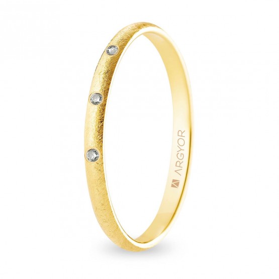 Alianza de boda oro y diamantes media caña 2 mm acabado hielo (A20RH3D)