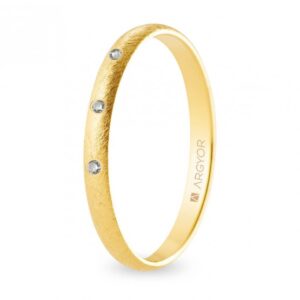 Alianza de boda oro y diamantes media caña 2,5 mm confort acabado hielo (A25CH3D)