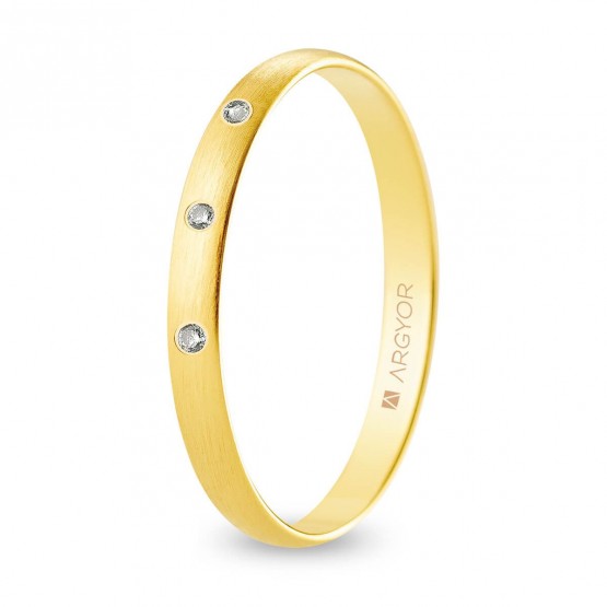 Alianza de boda oro y diamantes media caña 2,5 mm satinada (A25RS3D)