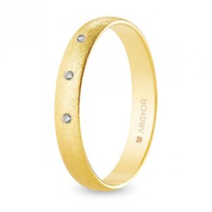 Alianza de boda oro y diamantes media caña 3,5 mm acabado hielo (A35RH3D)