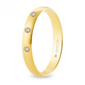 Alianza de boda oro y diamantes media caña 3,5 mm confort satinada (A35CS3D)