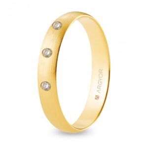 Alianza de boda oro y diamantes media caña 4 mm confort satinada (A40CS3D)