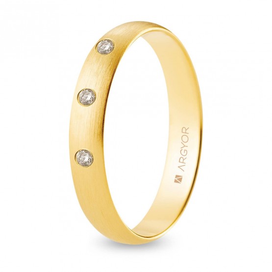 Alianza de boda oro y diamantes media caña 4 mm confort satinada (A40CS3D)