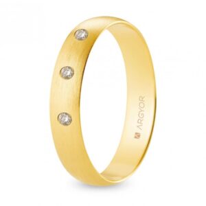 Alianza de boda oro y diamantes media caña 4,5 mm confort satinada (A45CS3D)