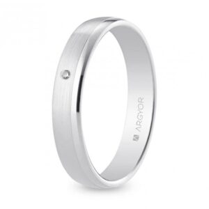 Alianza de oro blanco 4mm brillo/mate con diamante (5B40545D)