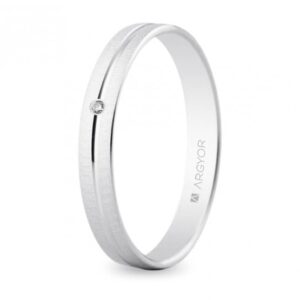 Alianza oro blanco texturizada-brillo con diamante (5B30474D)