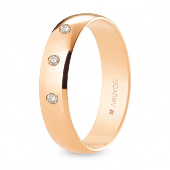 Alianza de boda oro rosa y diamantes media caña 5 mm (R50RP3D)