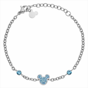 Pulsera Mickey Acero Plateado Piedras Celestes - Disney